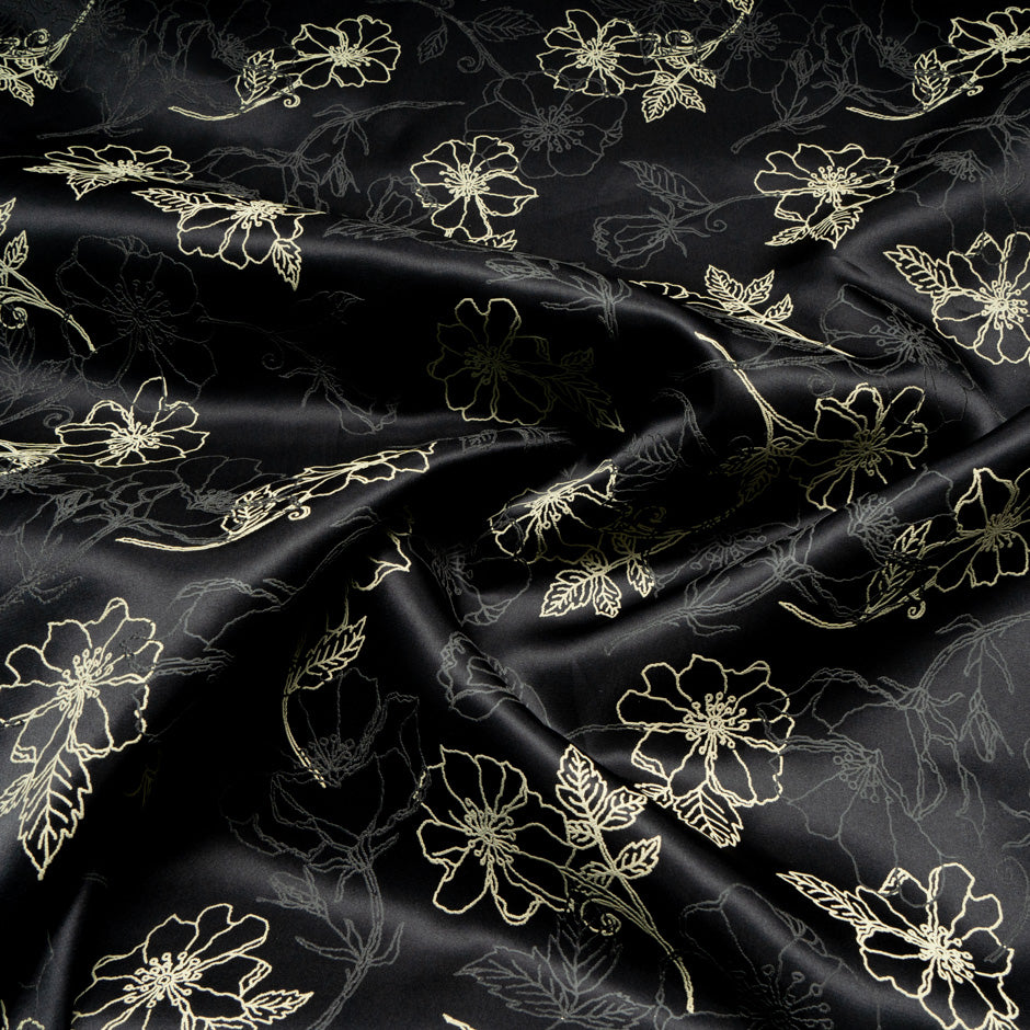 Floral Vision Printed Black Silk Organza