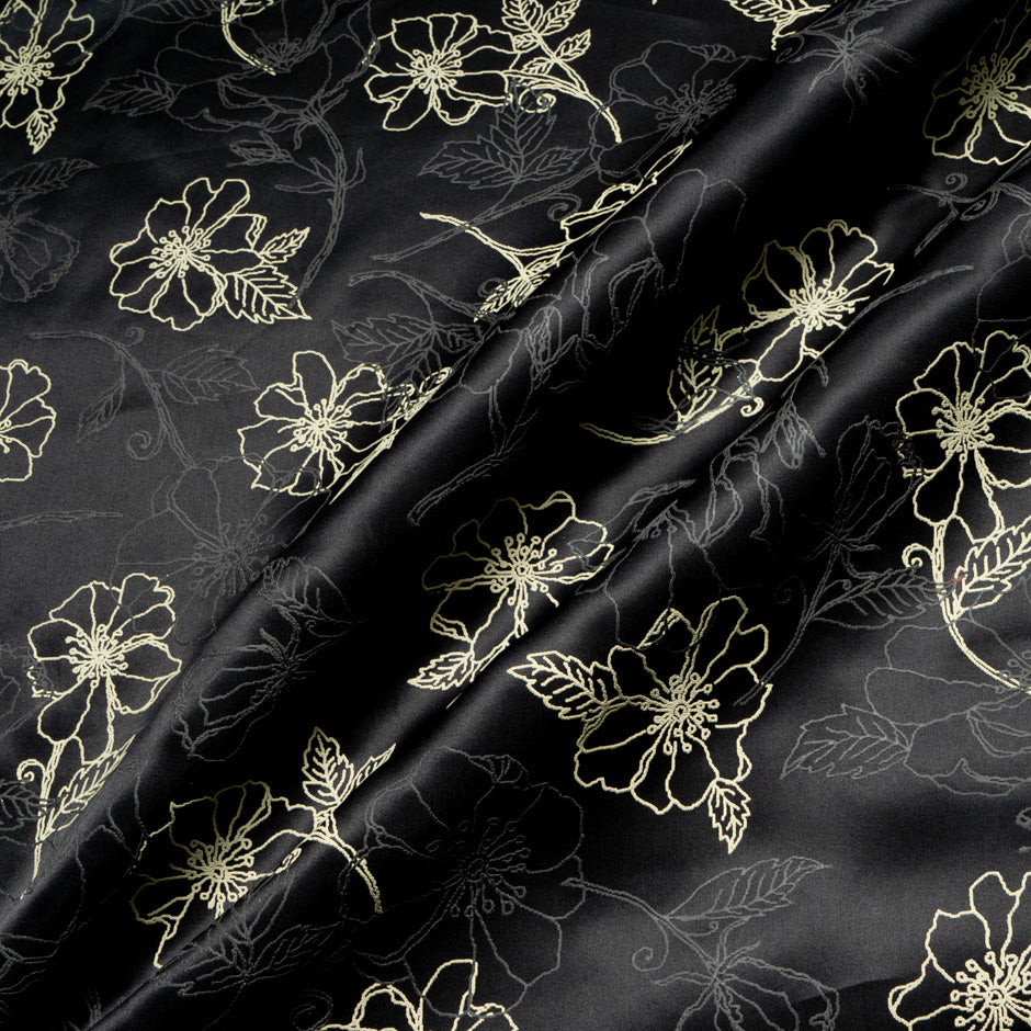 Floral Vision Printed Black Silk Organza