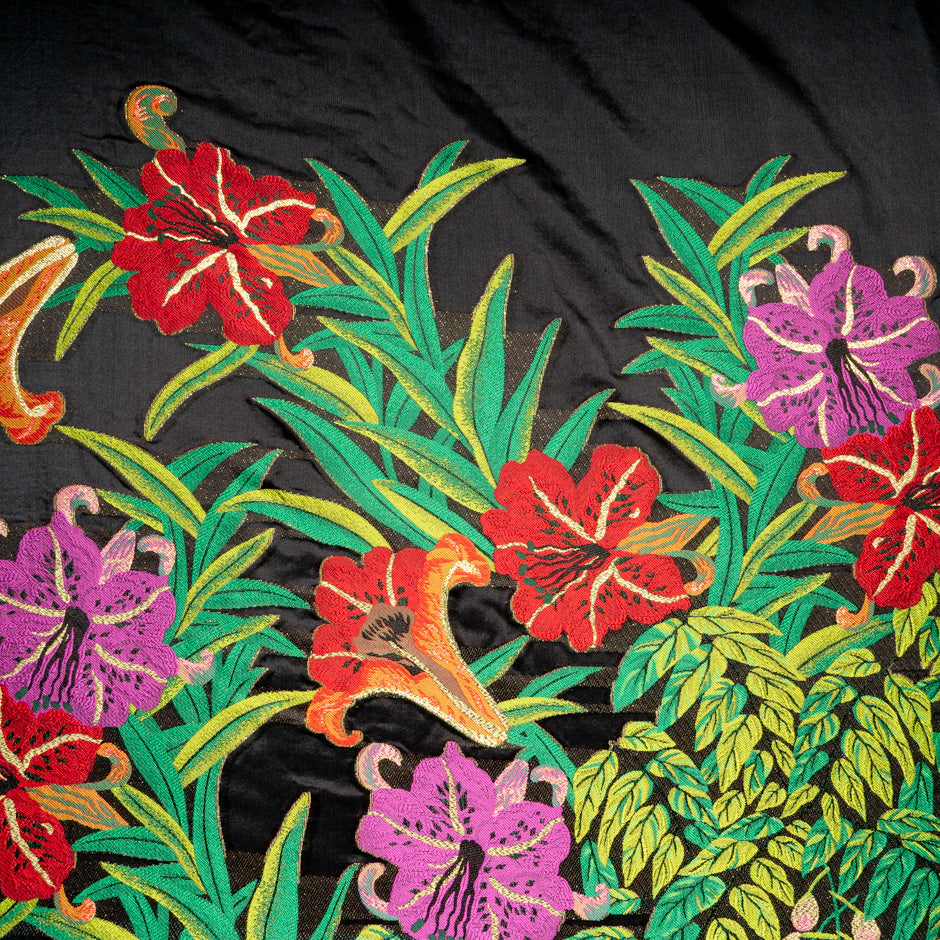 Multi-Coloured Metallic Leaf Jacquard Silk