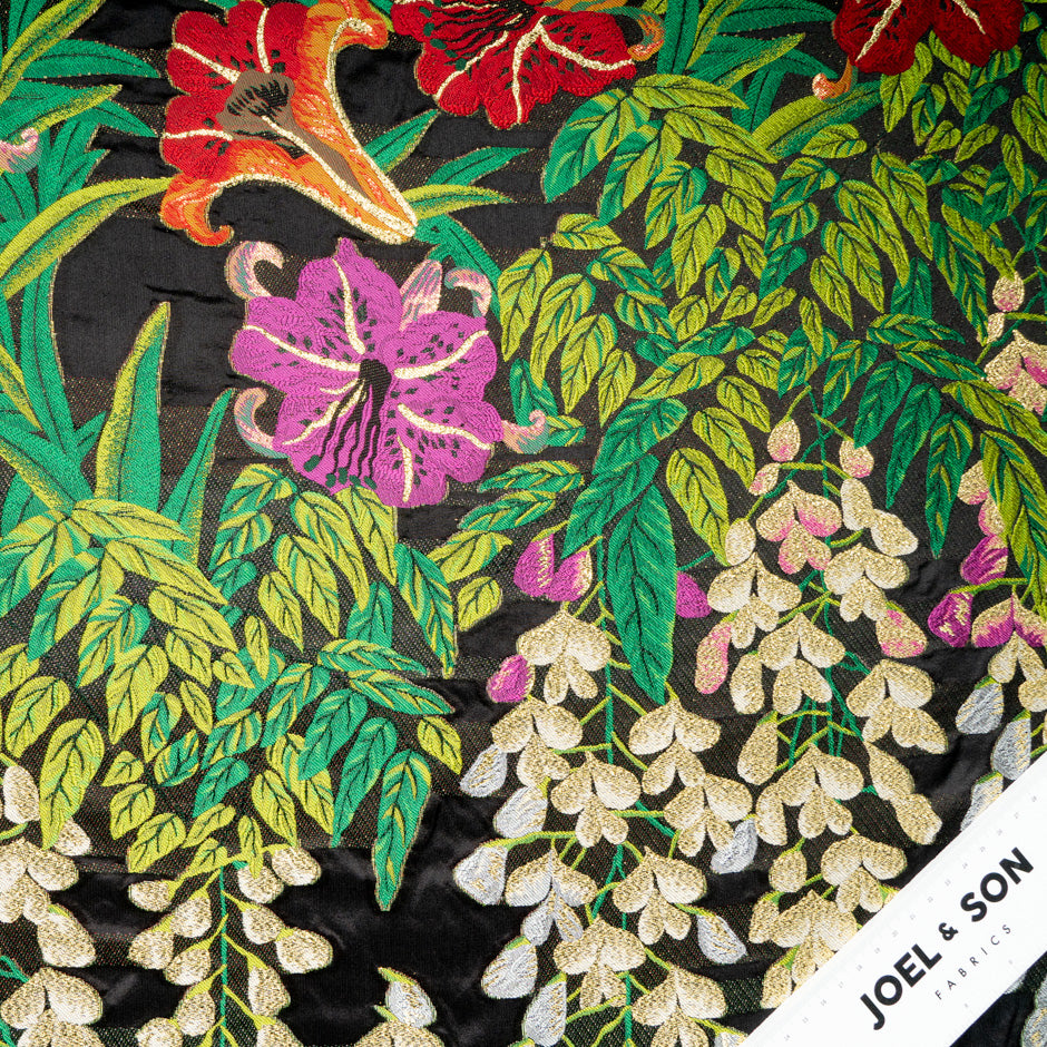 Multi-Coloured Metallic Leaf Jacquard Silk