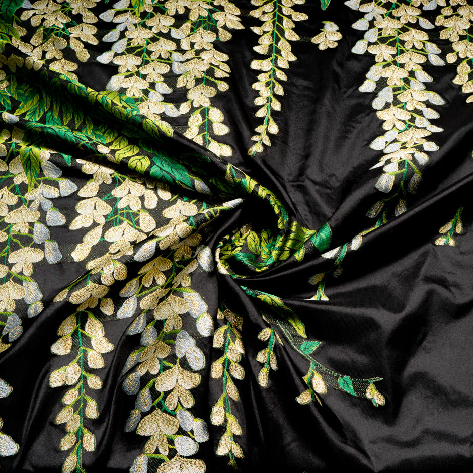 Multi-Coloured Metallic Leaf Jacquard Silk