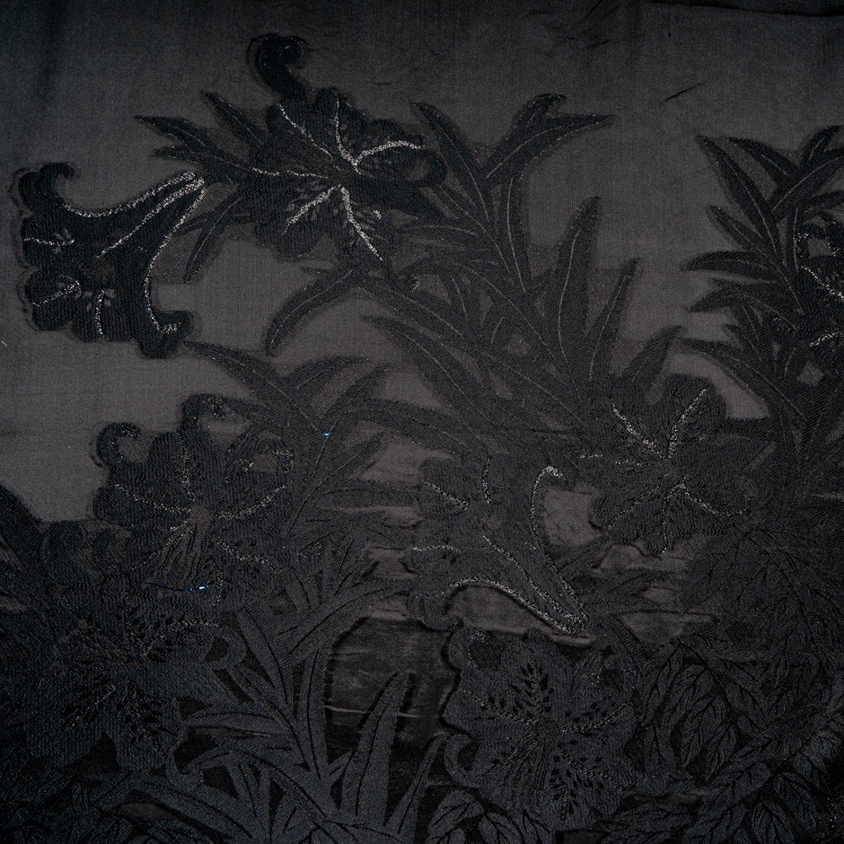 Black Metallic Leaf Jacquard Silk