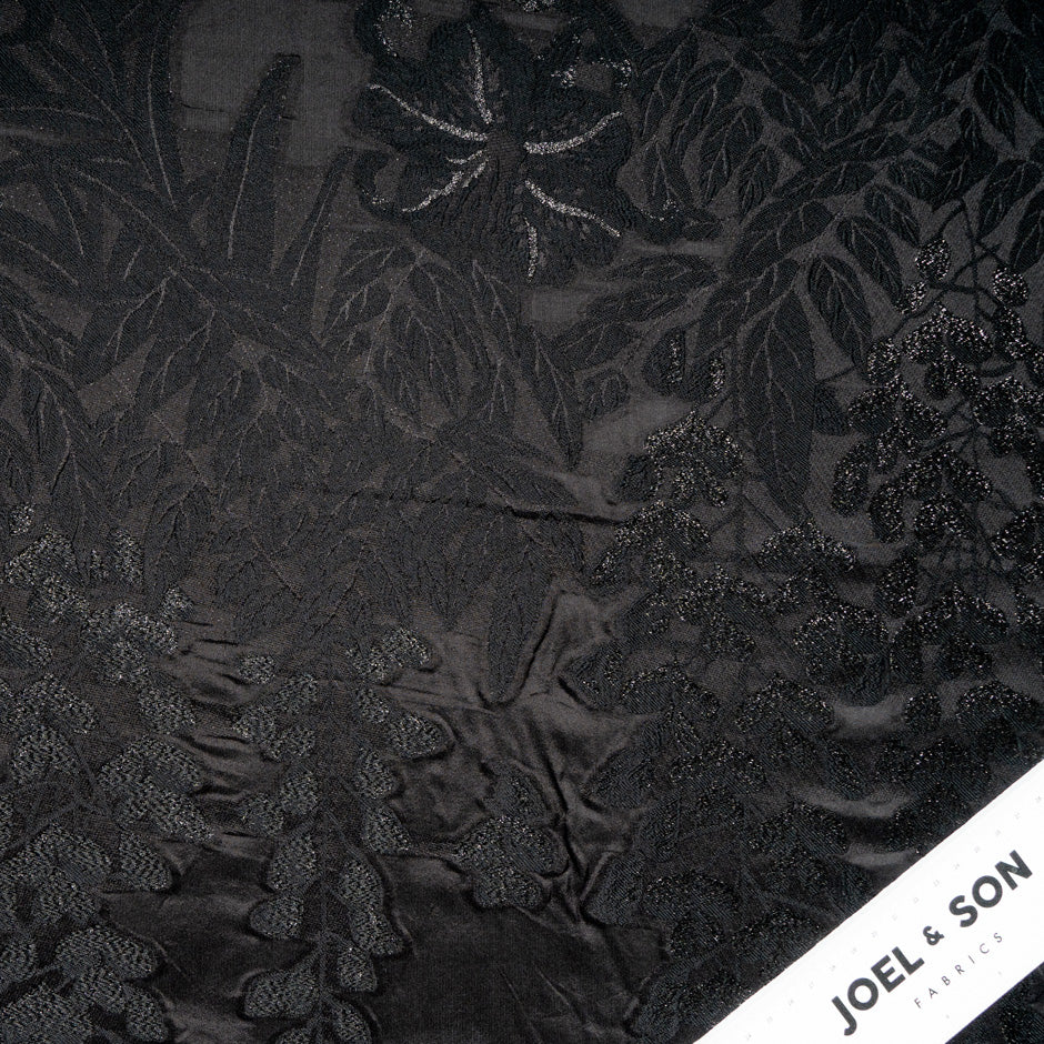Black Metallic Leaf Jacquard Silk