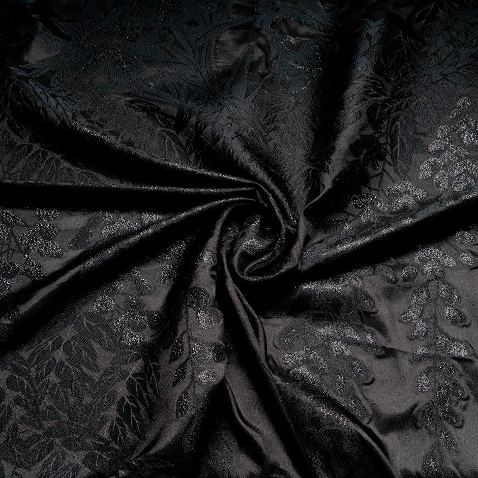 Black Metallic Leaf Jacquard Silk
