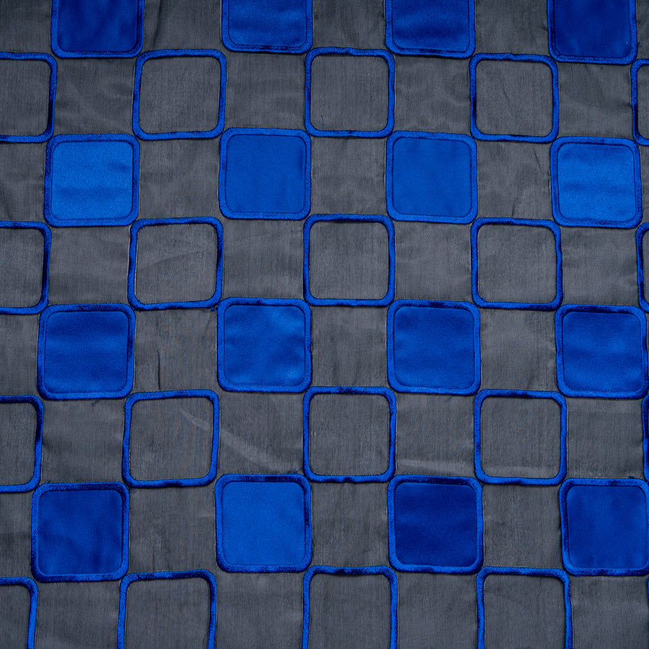 Royal Blue Check Embroidered Black Organza