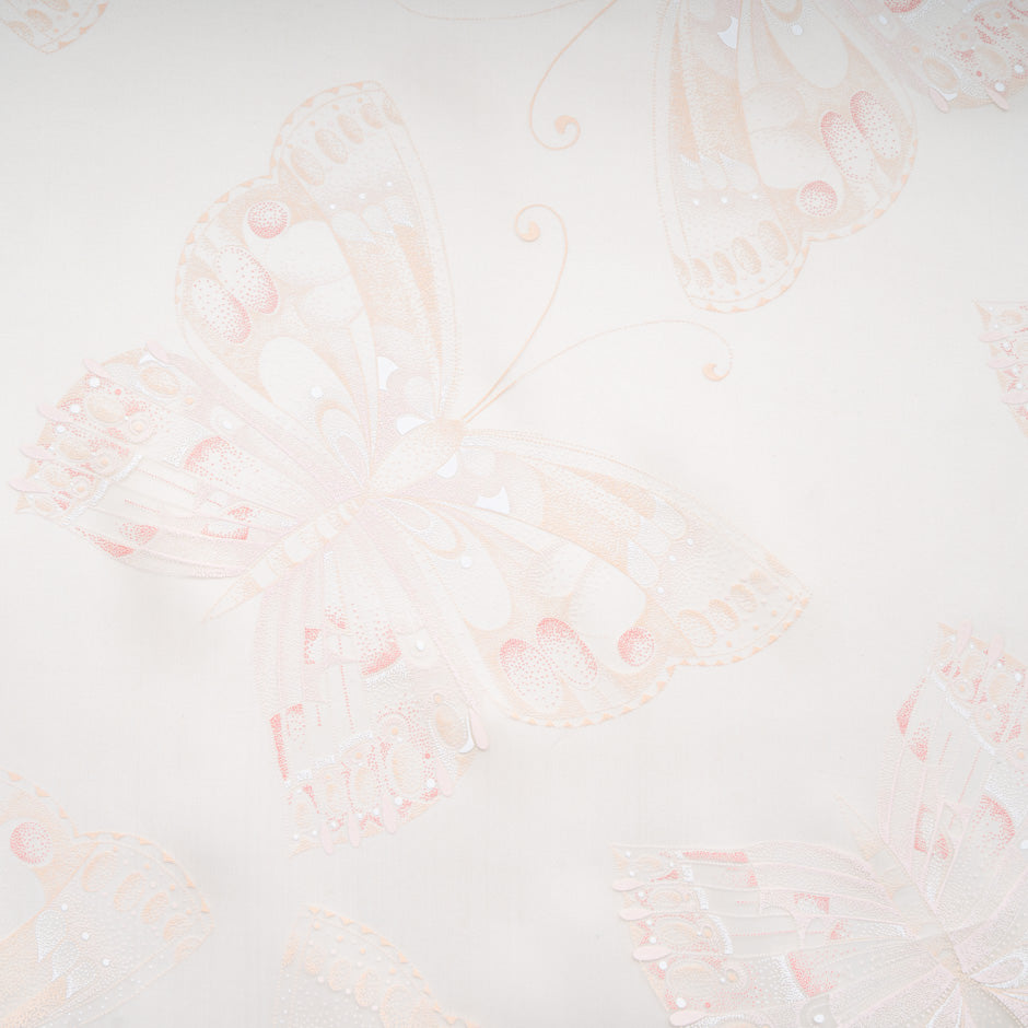 Butterfly Vision Printed Pale Nude Silk Organza