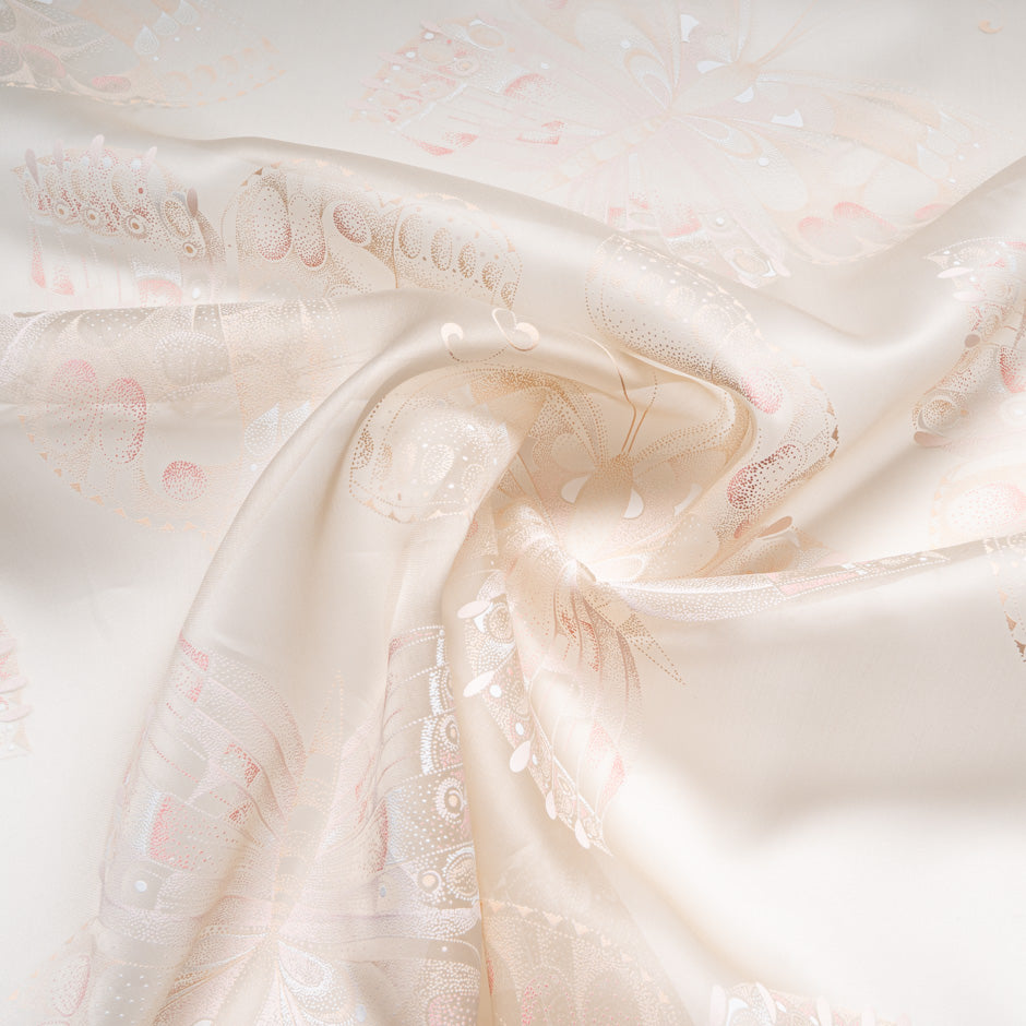Butterfly Vision Printed Pale Nude Silk Organza