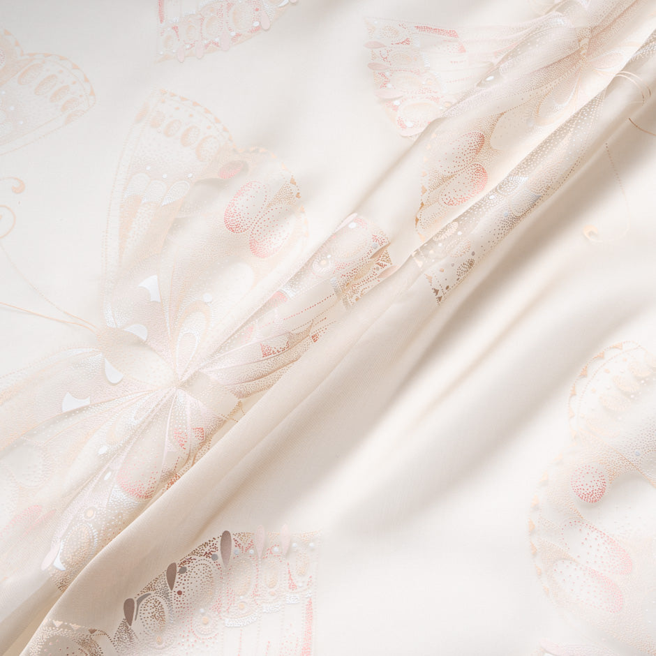 Butterfly Vision Printed Pale Nude Silk Organza