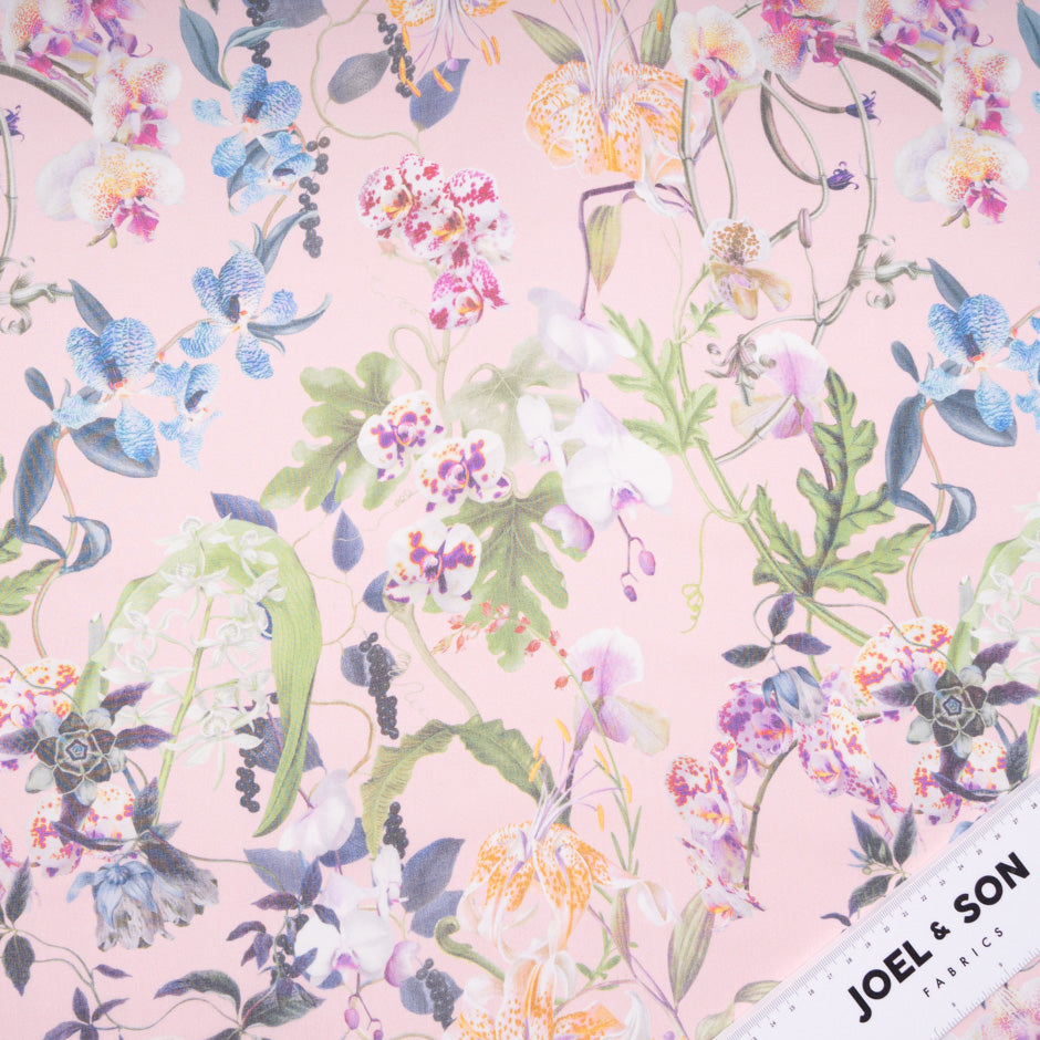 Wild Floral Printed Pink Pure Silk Organza
