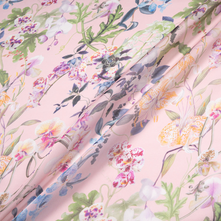Wild Floral Printed Pink Pure Silk Organza