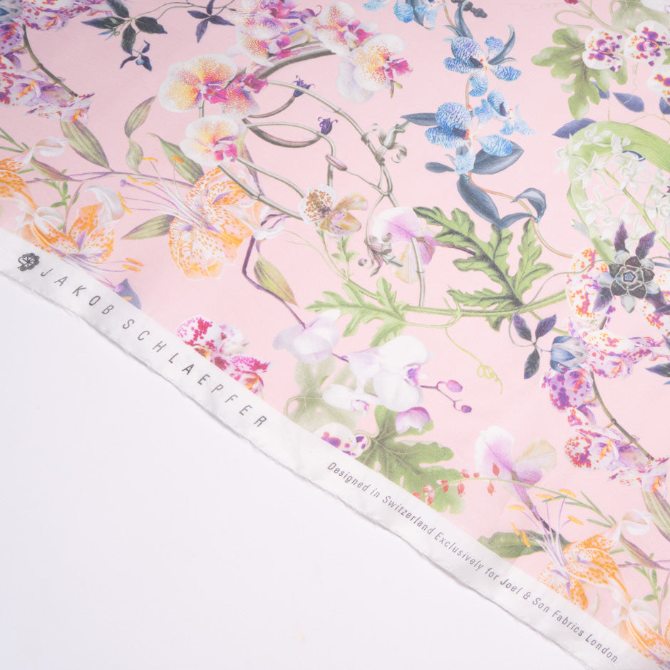 Wild Floral Printed Pink Pure Silk Organza