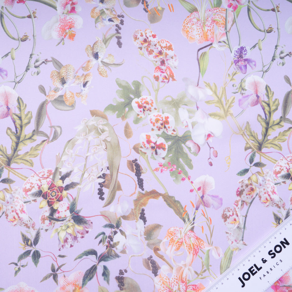 Wild Floral Printed Lilac Pure Silk Organza