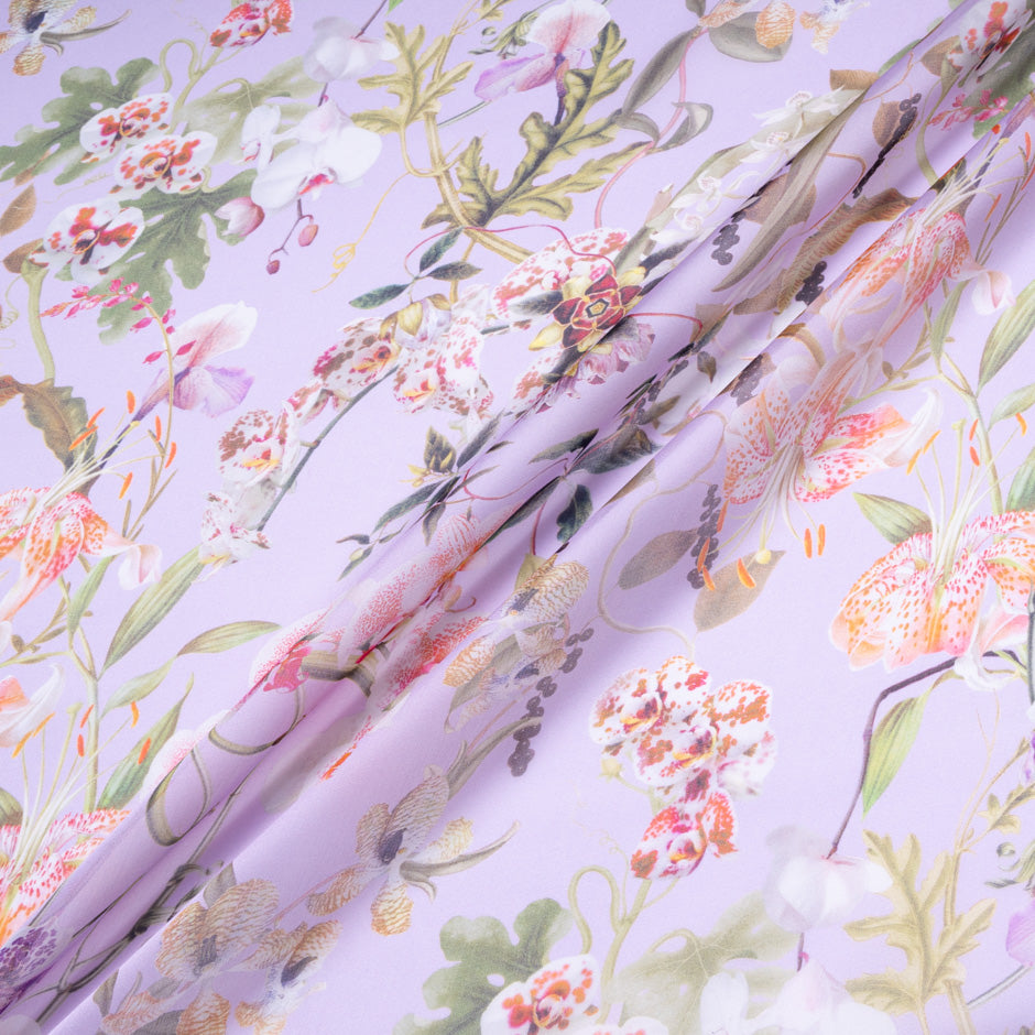 Wild Floral Printed Lilac Pure Silk Organza