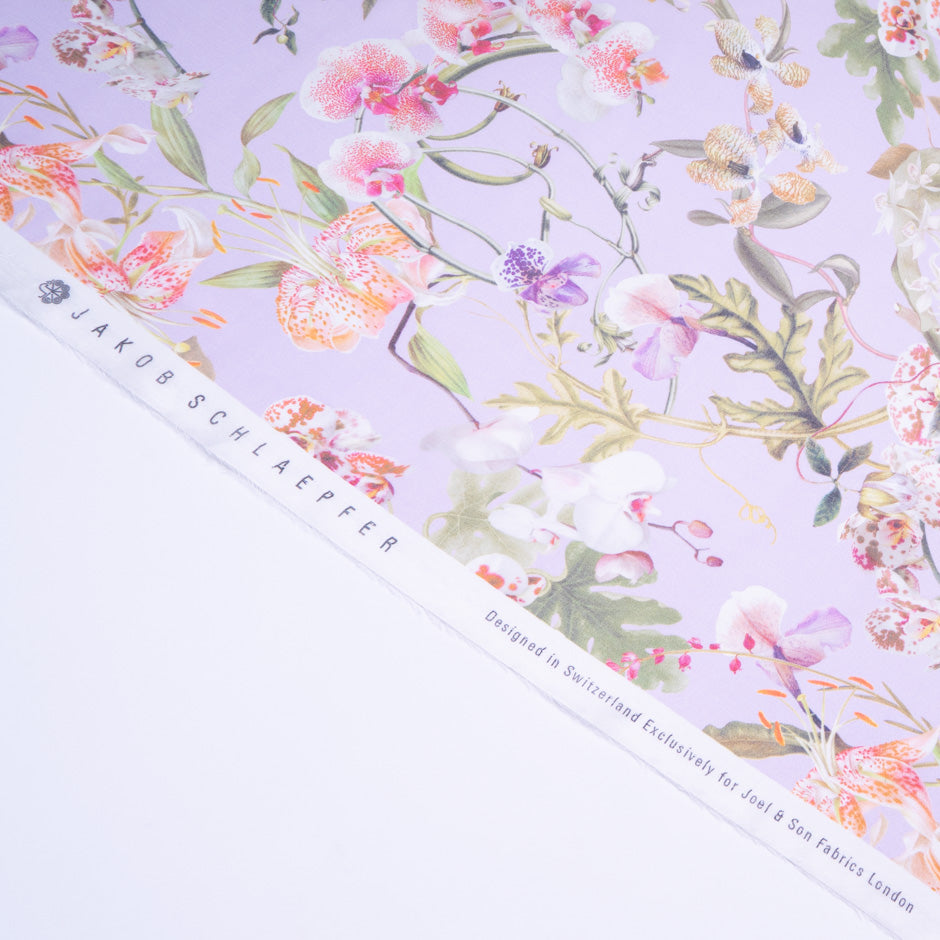 Wild Floral Printed Lilac Pure Silk Organza