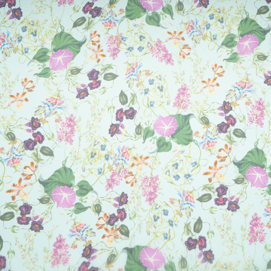 Wild Floral Printed Soft Mint Pure Silk Organza