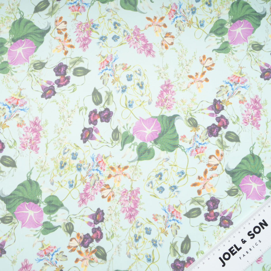 Wild Floral Printed Soft Mint Pure Silk Organza