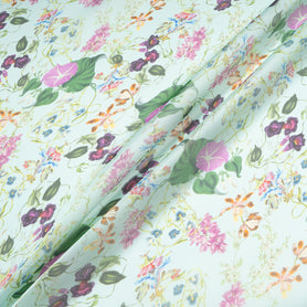 Wild Floral Printed Soft Mint Pure Silk Organza
