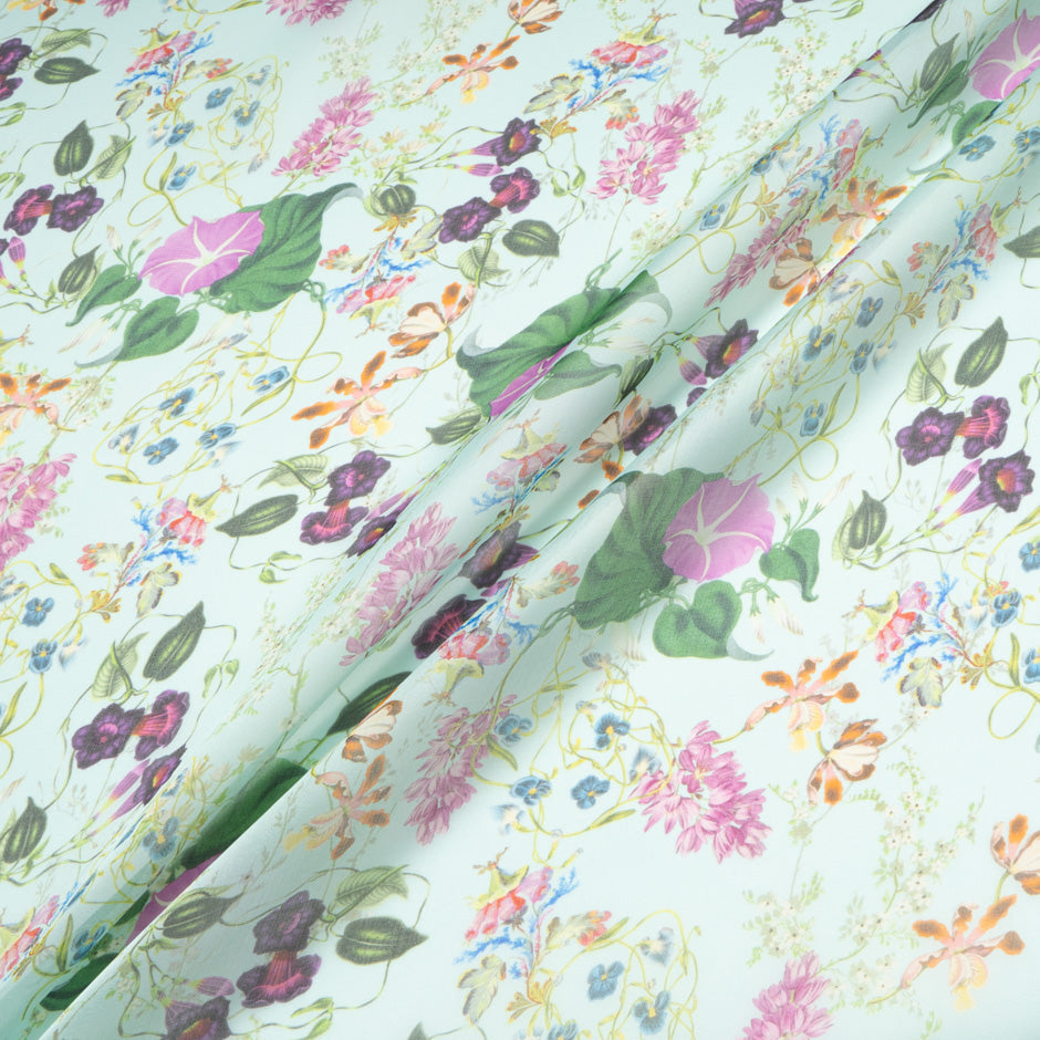 Wild Floral Printed Soft Mint Pure Silk Organza