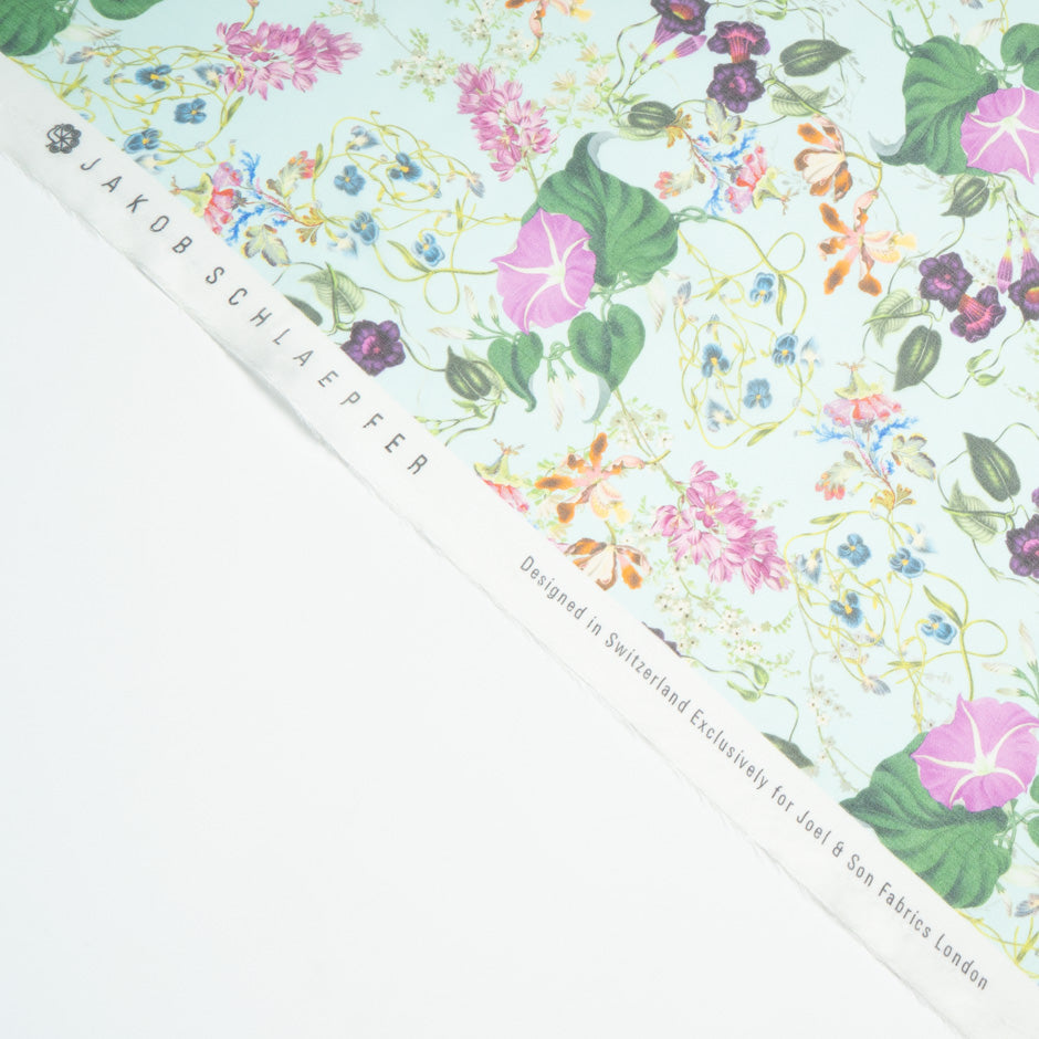 Wild Floral Printed Soft Mint Pure Silk Organza