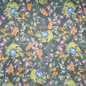 Wild Floral Printed Black Pure Silk Organza