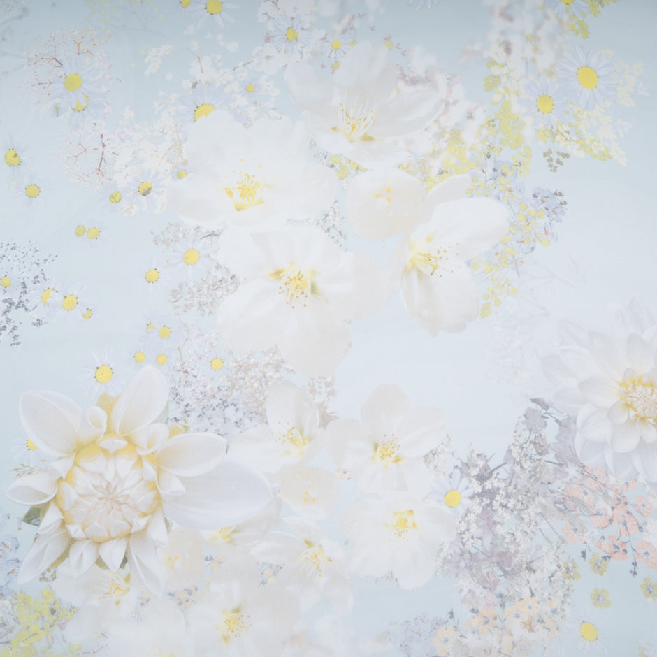 Floral Printed Pale Blue Pure Silk Organza