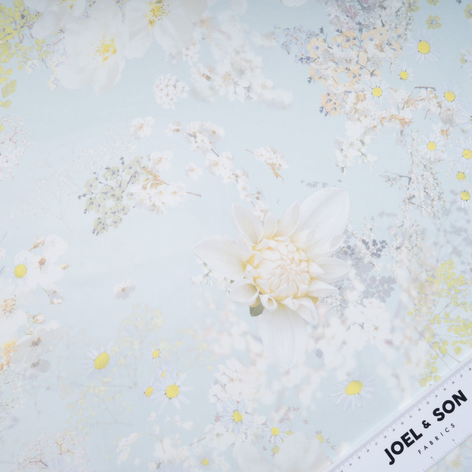 Floral Printed Pale Blue Pure Silk Organza