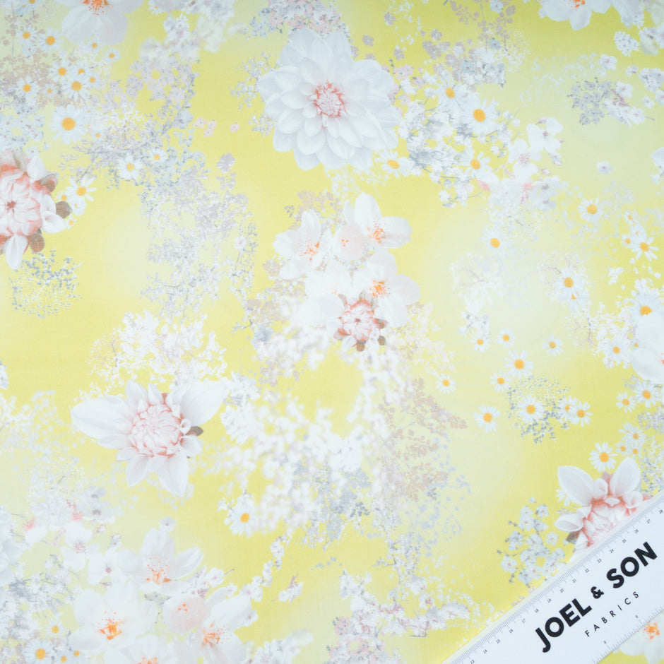 Daisy Printed Chartreuse Pure Silk Organza