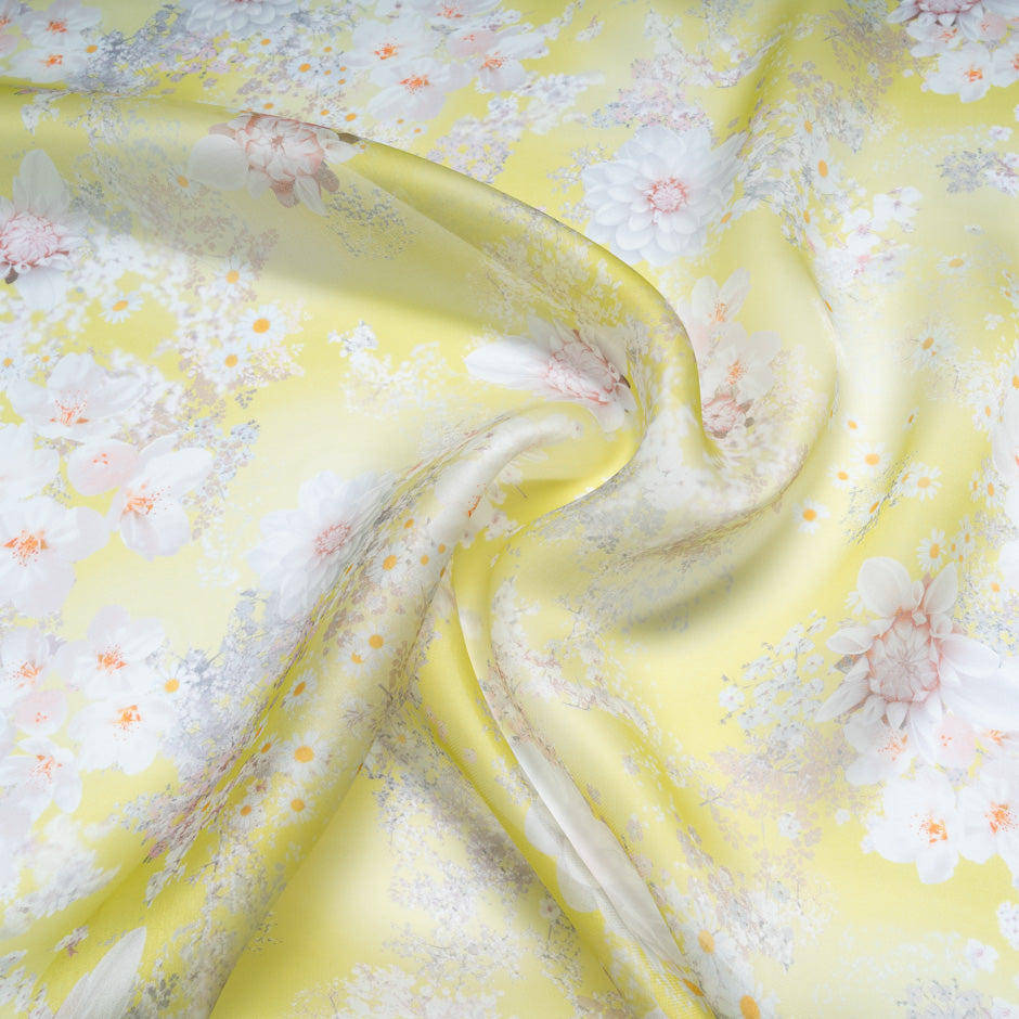 Daisy Printed Chartreuse Pure Silk Organza