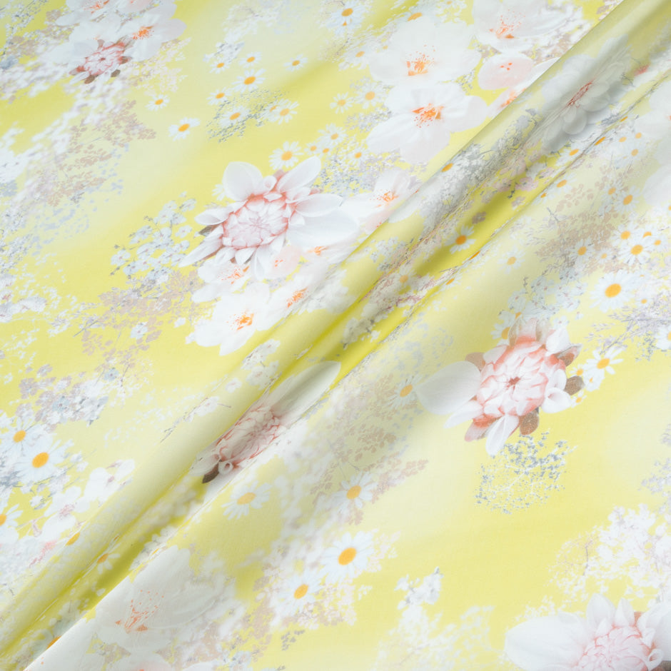 Daisy Printed Chartreuse Pure Silk Organza