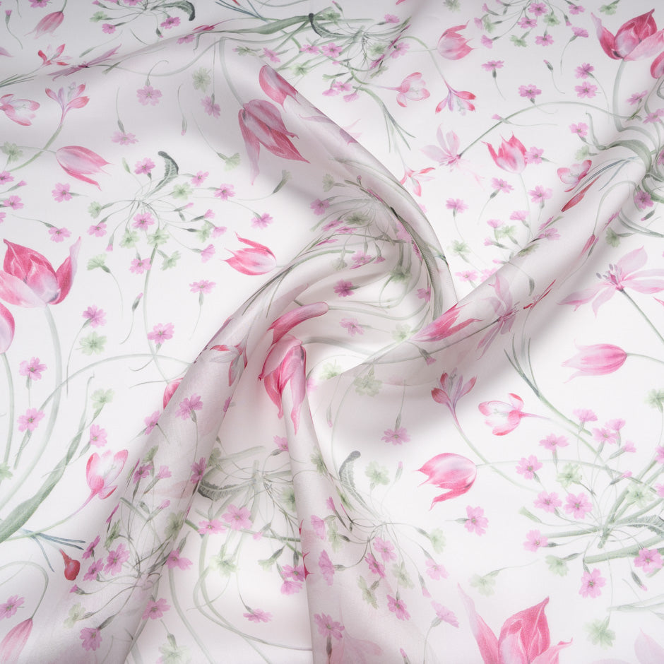 Pink Tulip Printed Pure Silk Organza