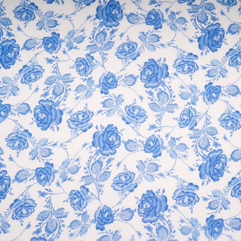 Blue Floral Printed Pure Silk Organza