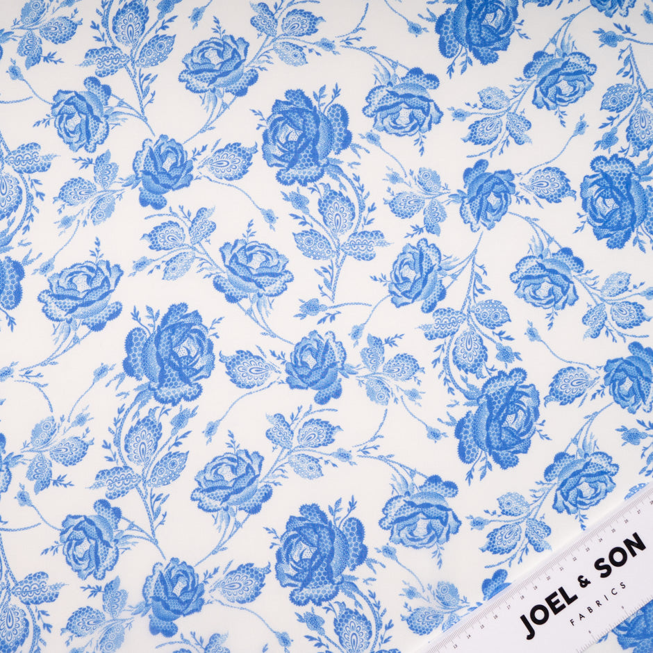 Blue Floral Printed Pure Silk Organza