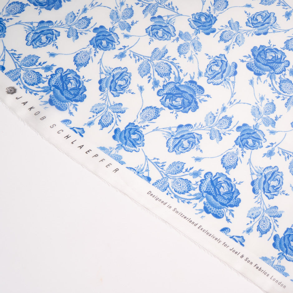 Blue Floral Printed Pure Silk Organza