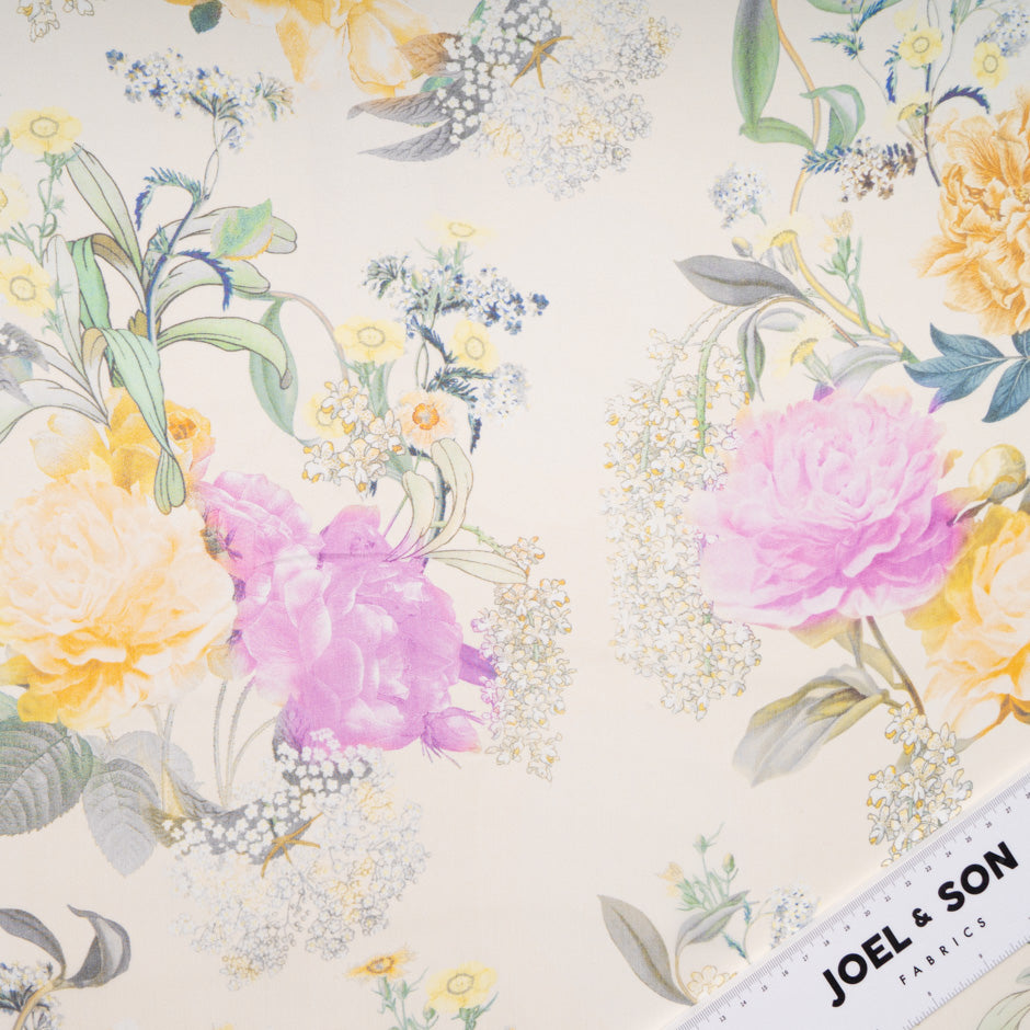 Yellow & Pink Floral Printed Pure Silk Organza
