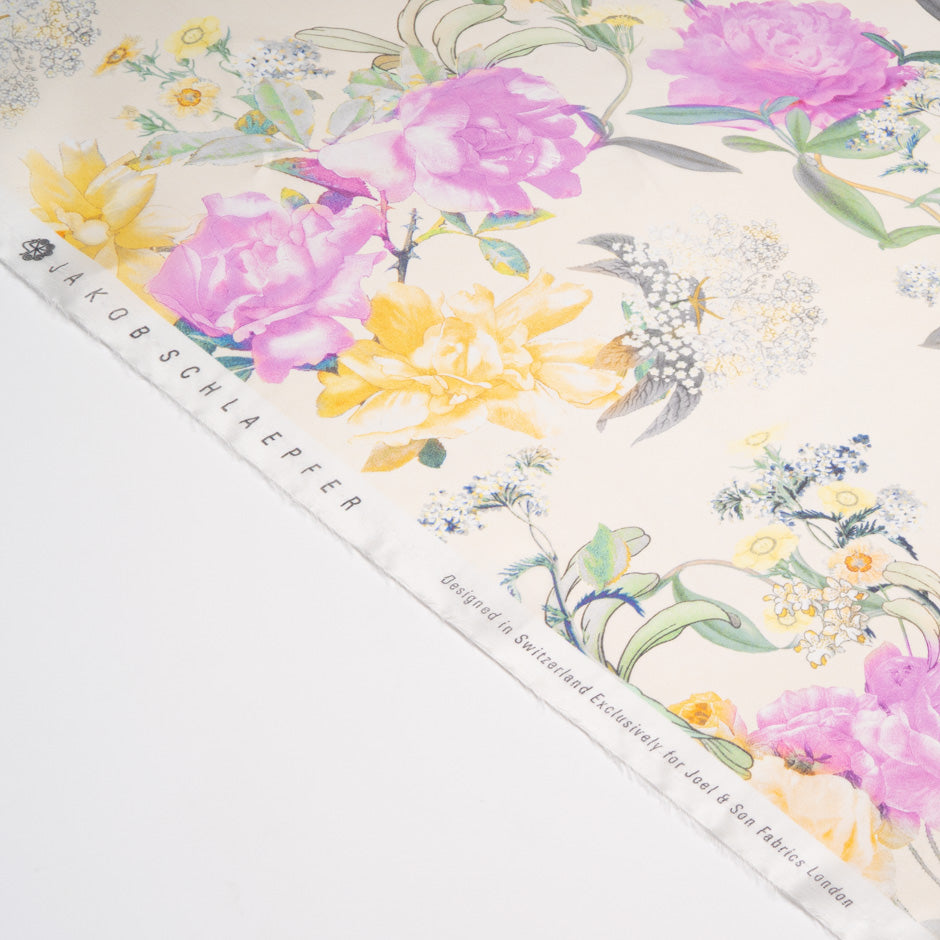 Yellow & Pink Floral Printed Pure Silk Organza