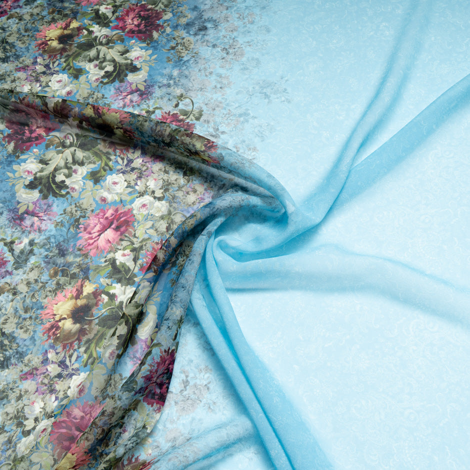 Multi Floral Printed Sky Blue Pure Silk Georgette