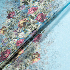 Multi Floral Printed Sky Blue Pure Silk Georgette
