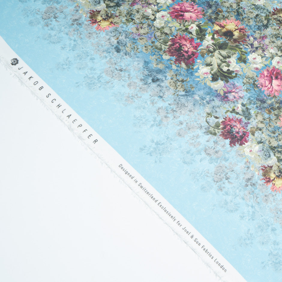 Multi Floral Printed Sky Blue Pure Silk Georgette
