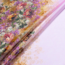 Multi Floral Printed Baby Pink Pure Silk Georgette
