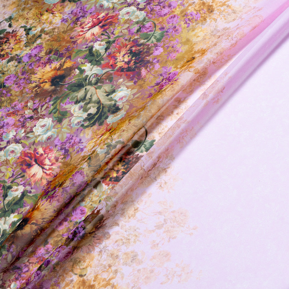 Multi Floral Printed Baby Pink Pure Silk Georgette