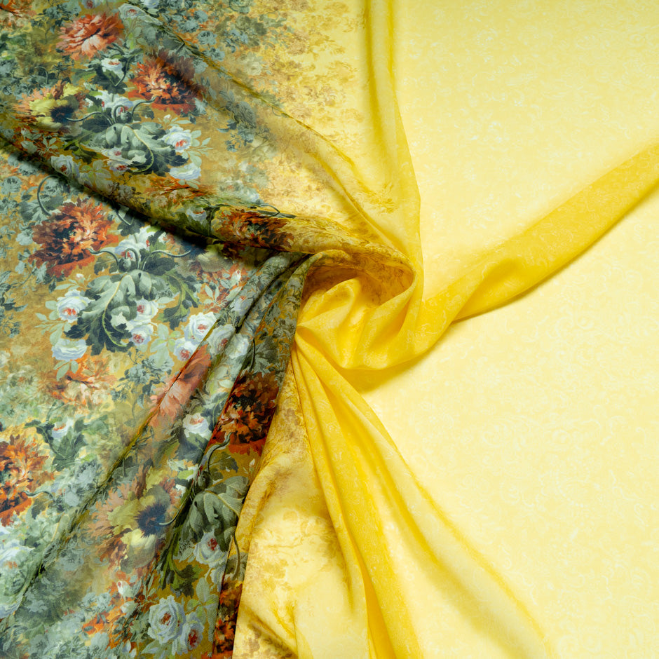 Multi Floral Printed Yellow Pure Silk Georgette