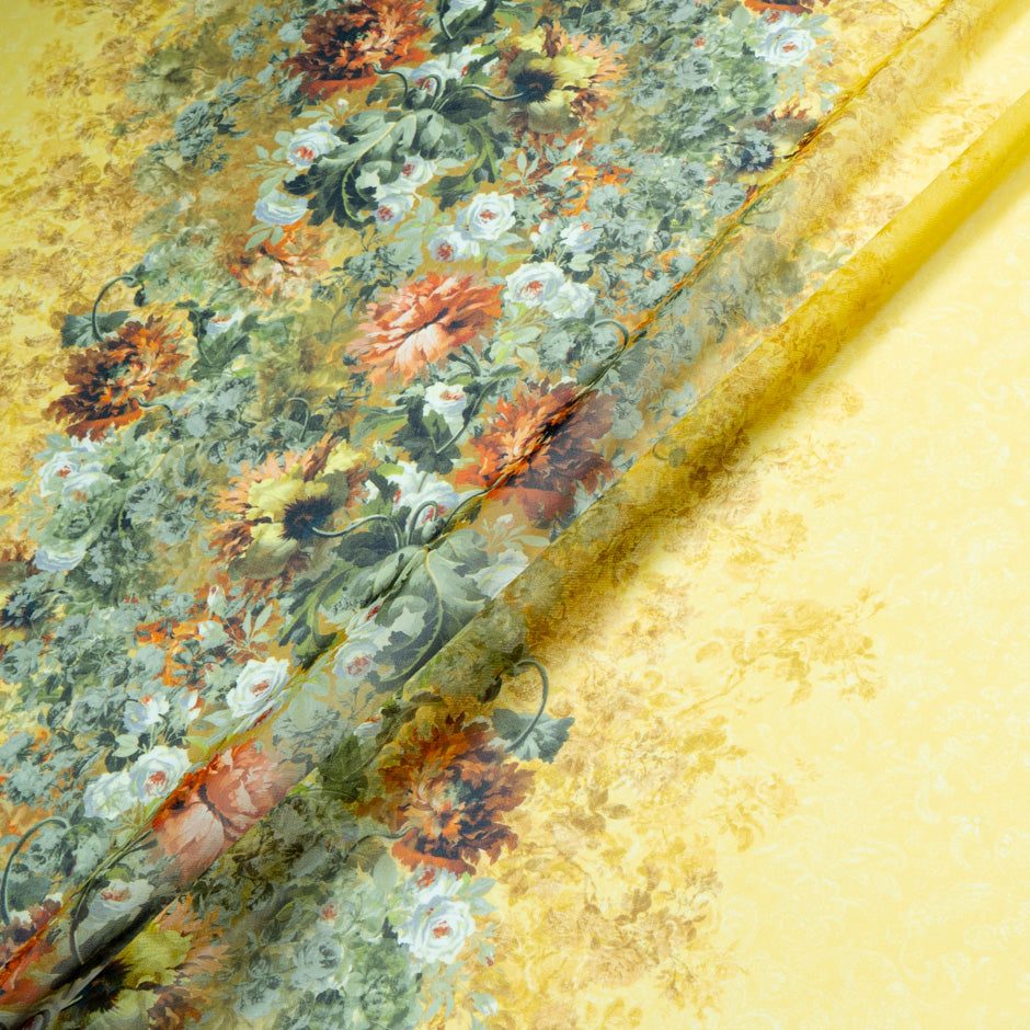 Multi Floral Printed Yellow Pure Silk Georgette