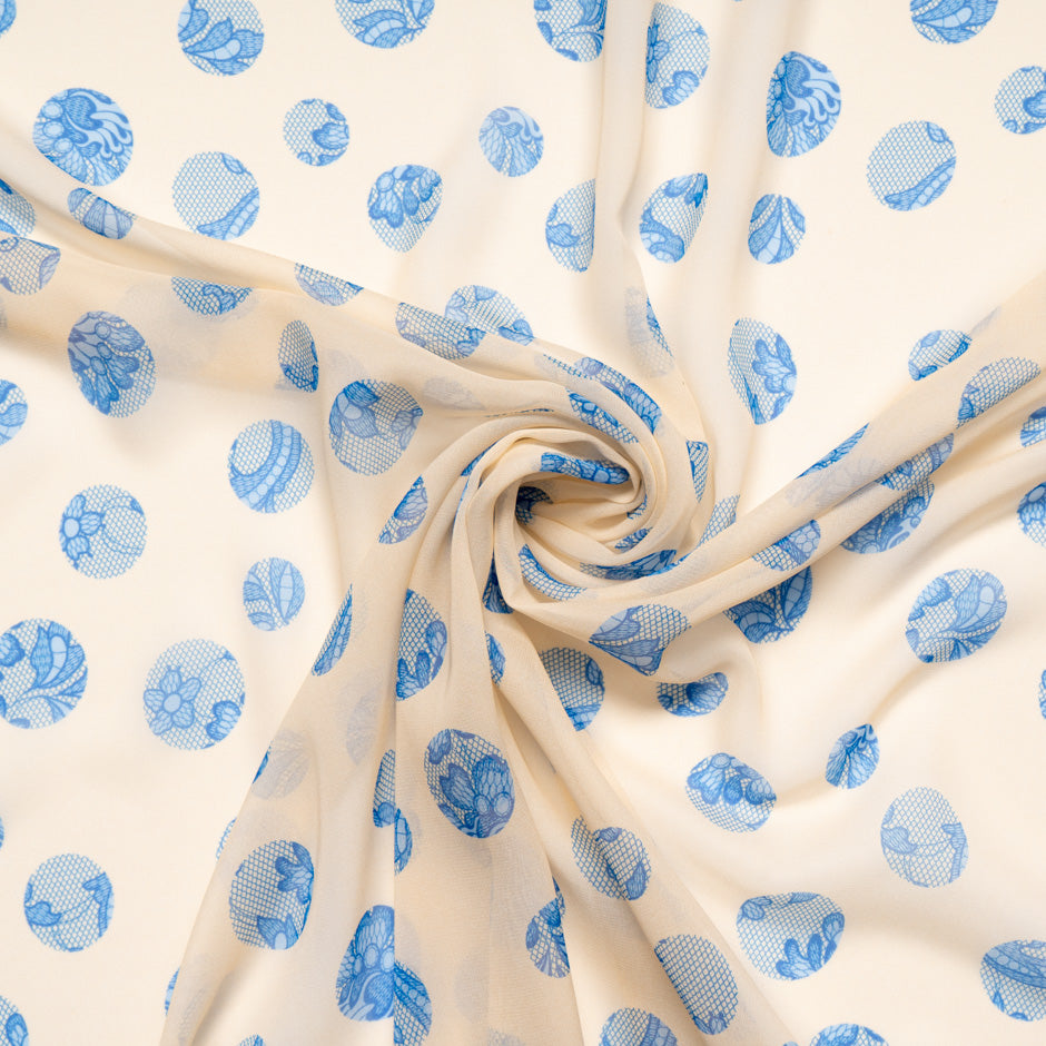 Blue Lace Printed Pure Silk Georgette