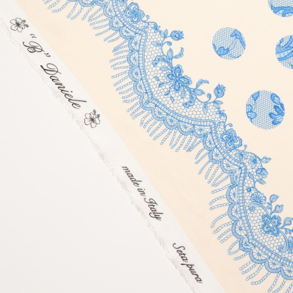 Blue Lace Printed Pure Silk Georgette