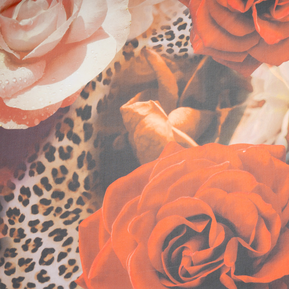 Orange Floral & Animal Printed Pure Silk Georgette