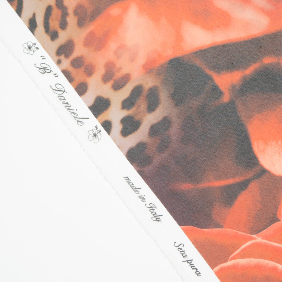 Orange Floral & Animal Printed Pure Silk Georgette