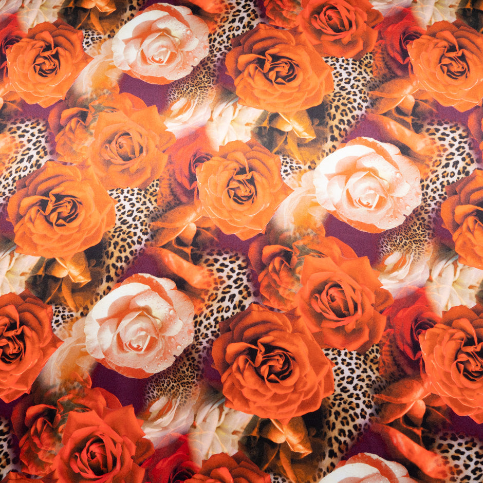 Orange Floral & Animal Printed Pure Silk Satin