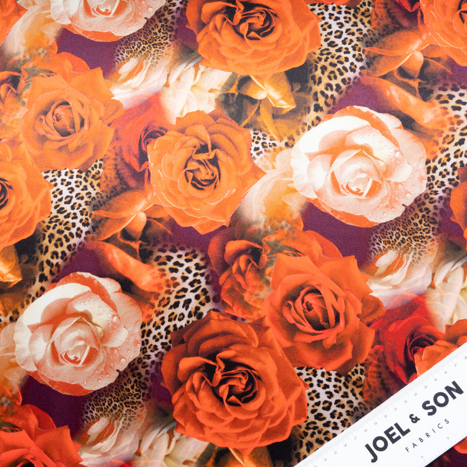 Orange Floral & Animal Printed Pure Silk Satin