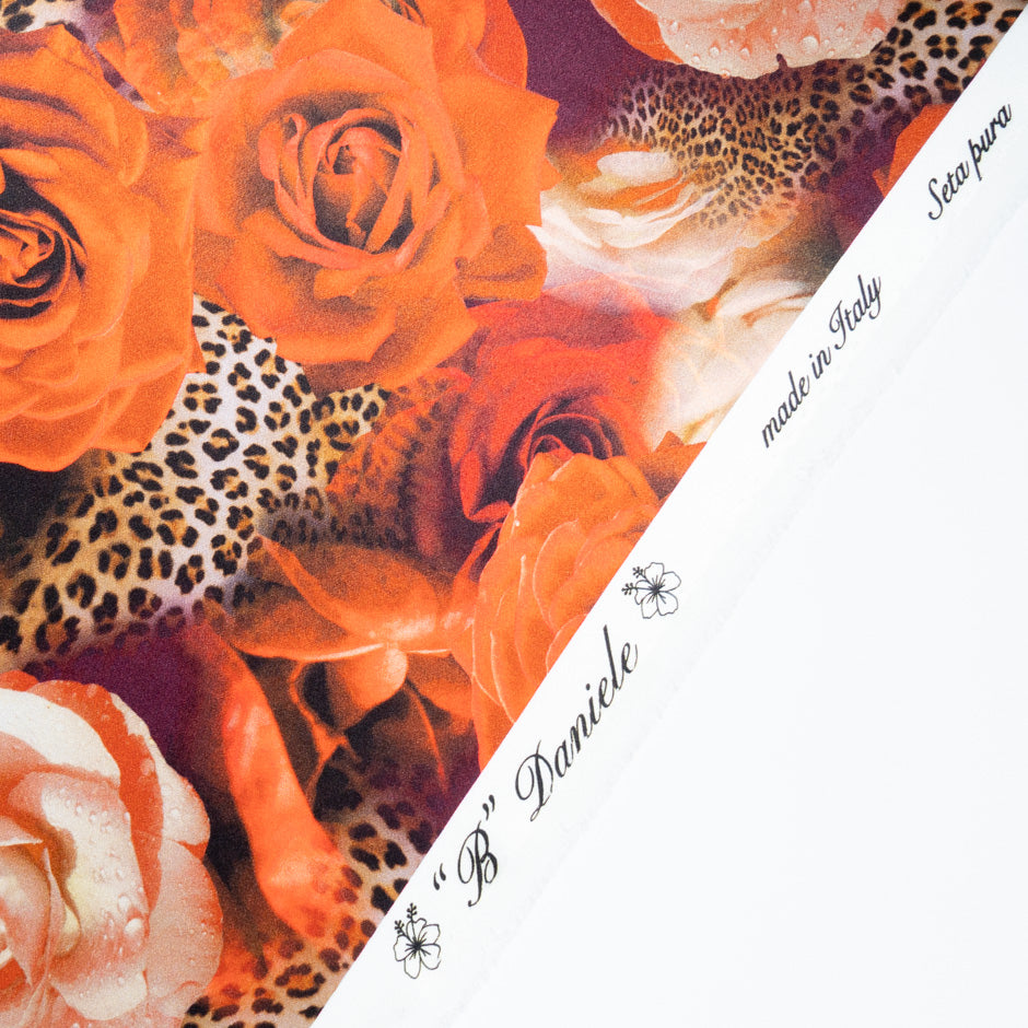 Orange Floral & Animal Printed Pure Silk Satin