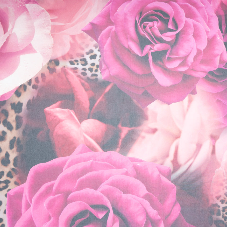 Pink Floral & Animal Printed Pure Silk Georgette